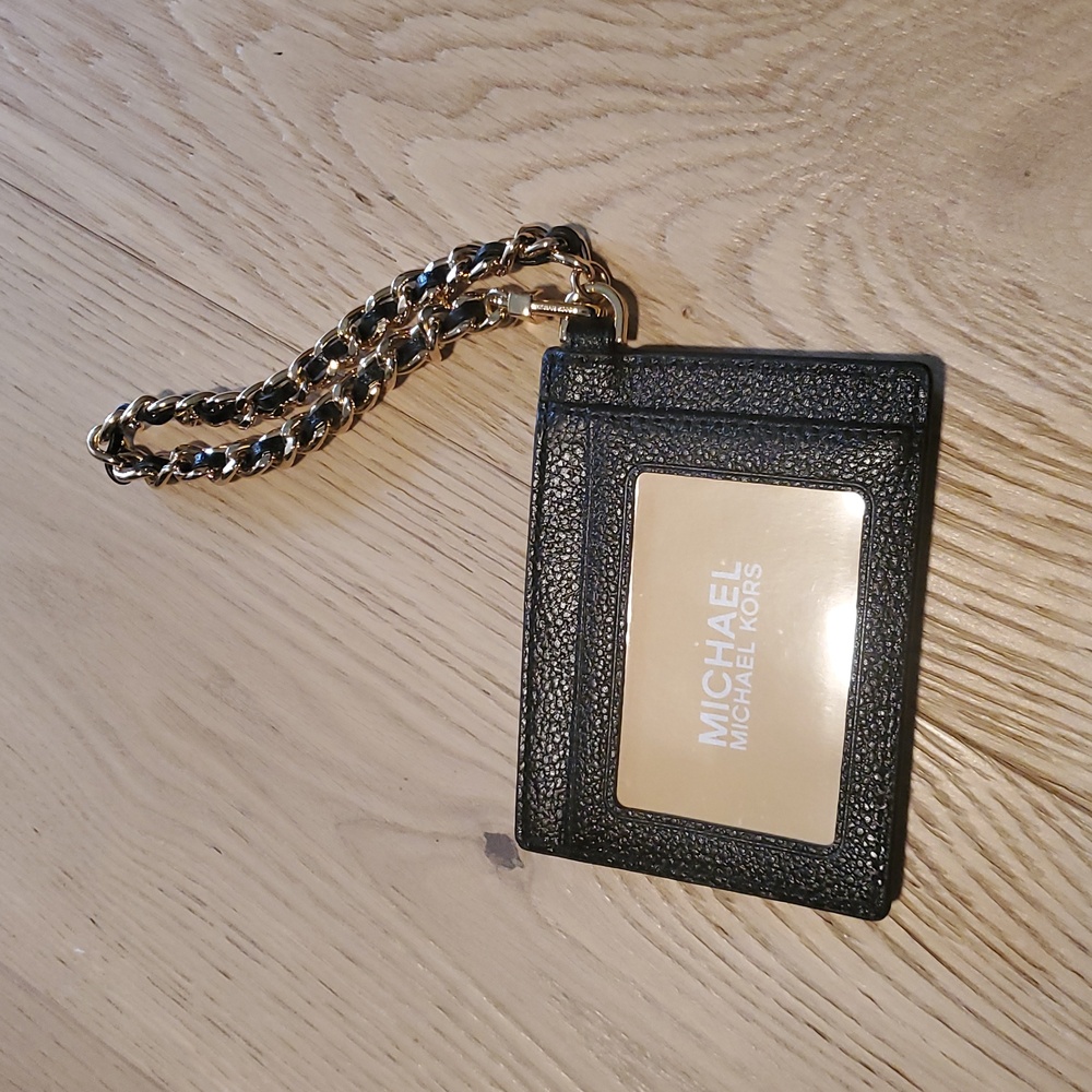 Michael Kors Black Leather Jet Set Small ID Chain Card Holder